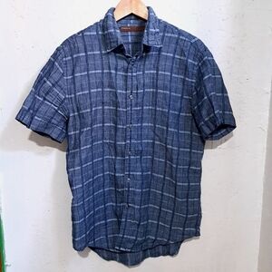 Perry Ellis | Blue Plaid Men's button up collared Shirt